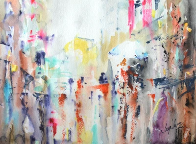 Original Cityscape Watercolor Painting by Jay Jack Jung (b. 1955) Signed | COA - Image 1 of 3