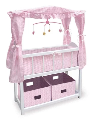 Cuna para muñecas Badger Basket con dosel con cestas, ropa de cama y móvil (se adapta a American Foto 1 de 4