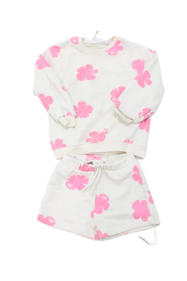 Conjunto Sudadera + Pantalones Cortos Zara Niñas Algodón Floral Crema Talla 2-3Y Foto 1 de 4