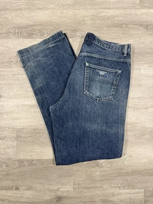 Vintage 1990s GUESS Faded Indigo Denim Jeans 37x33 Made In USA Grunge Skater - Image 1 of 4