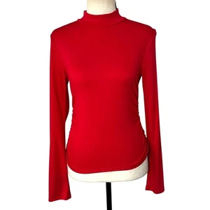 Top Lulus Nuevo con Etiquetas Rojo Manga Larga Cuello Simulado Cuello Alto Lados Ceñidos M Minimalista - Imagen 1 de 15