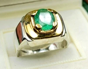 Emerald Unisex Ring 925 Sterling Silver Handmade Zumurud Ring Adjustable Sizes - Picture 1 of 9
