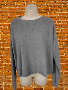 WOMENS ABERCROMBIE & FITCH SMALL GREY WAFFLE PRINT TEXTURED CROPPED JUMPER TOP - Picture 1 of 6