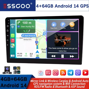 9" Car Stereo Radio Double DIN Head Unit Android14 Carplay GPS Navi 4+64GB Cam - Picture 1 of 14