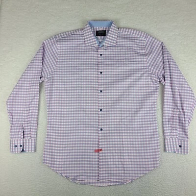 Camisa Nordstrom Para Hombres 17 Púrpura Azul Cuadros Sin Hierro Ajuste Vestido Abotonado Foto 1 de 4