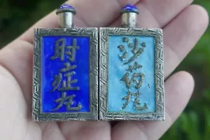Rare 1920/30's Chinese Silvered Enameled Double Hinged Snuff Scent Bottle - Picture 1 of 12