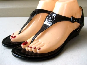 Michael Kors Women's Wedge Thong Sandals Patent Leather Size 8 M Black Worn once - Picture 1 of 12
