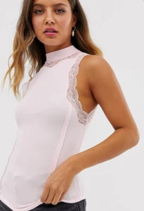 NWT Free People Dale Lace Tank Top Ballet Pink Stretch High Neck Size Medium - Picture 1 of 11