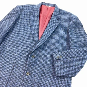 Vintage Houndstooth Sport Coat Men 52 EU 44 US Blazer Blue Black Wool Made Italy - Picture 1 of 18