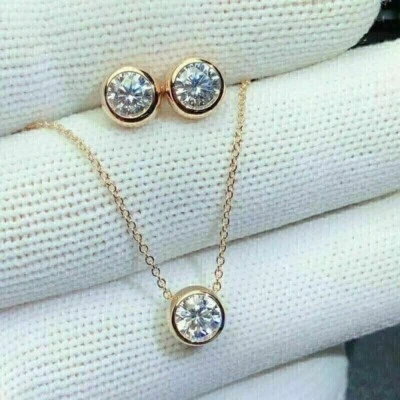 3.00Ct Round Cut Lab Created Diamond Women's Jewelry Set 14K Yellow Gold Plated - Image 1 of 3