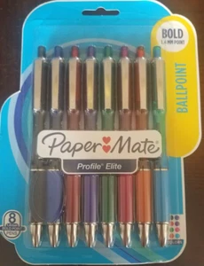 Paper Mate Profile Elite Retractable Ballpoint Pens, Bold Point,8pc Asst-SHIP24H - Picture 1 of 12