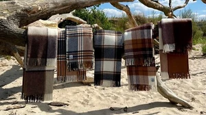 100% Lammwolle Wolldecke Plaid Tartan Schottenmuster 150x205, Solid Brown - Picture 1 of 4