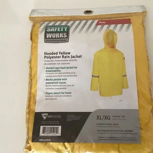 Safety Works Professional Yellow Hooded Polyester Rain Jacket SW44337j XL/XG New - Picture 1 of 1