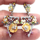 Mothet Of Pearl, Ruby, Sapphire & Cubic Zirconia Earrings 925 Sterling Silver