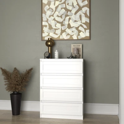 MODAL CASA Cassettiera moderna 4 cassetti comò design 70xH97 bianco opaco Shabby - Immagine 1 di 4