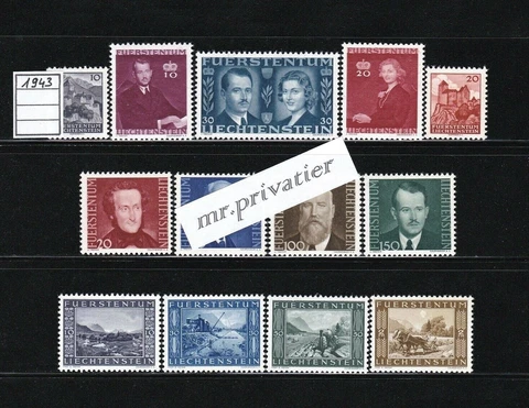 LIECHTENSTEIN 1943 - Complete Year.  MNH.  €44 Cover