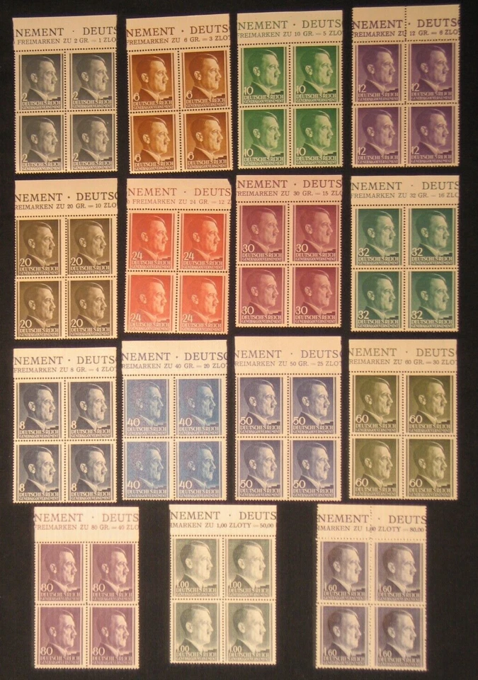 3rd. Reich, WW2, Generalgouvernement Adolf Hitler lot block of 4 , MNH in 1A I - Image 1 of 1