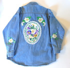 Vintage Made in the Shade Women Floral Denim Jean Jacket Flower Art Sz L