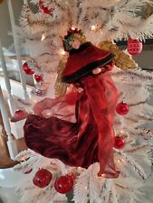 Vintage Deep Red Fabric Decorative Angel Ornament 13"x9" Hanging or Tree Topper