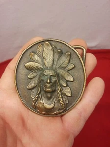 DE COLECCIÓN ODEN JEFE INDIO NATIVO AMERICANO HEBILLA DE CINTURÓN DE LATÓN AÑOS 70 RELIEVE BUSTO - Imagen 1 de 6