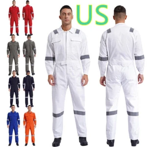 Men's Reflective Strips Coveralls Turn-Down Collar Work Jumpsuits Boilersuit - Picture 1 of 64