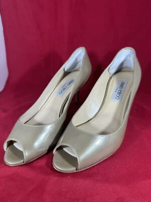 Zapatos de salón JIMMY CHOO dorados Isabel Kitten tacón punta abierta charol talla 37 Foto 1 de 4