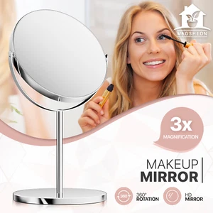 Round Makeup Vanity Mirror Tabletop Metal 1x/3x Magnificatio 360 Degree Rotation - Picture 1 of 8