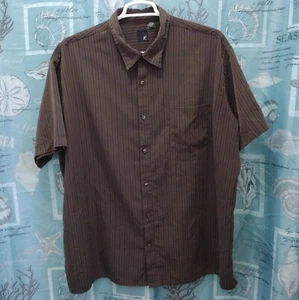 JF J FERRAR Shirt Men's 3XL Brown Striped Short Sleeve Button Up 19 - 19.5 - Picture 1 of 10