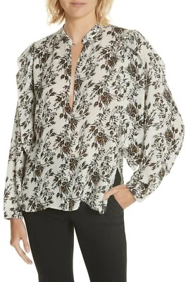 NUEVO CON ETIQUETAS $325 Blusa Robert Rodriguez Japonesa Floral Volantes 1806T14 CORCHID Talla XS Foto 1 de 4