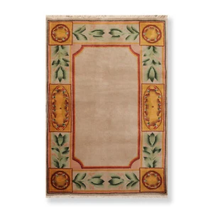 3'9" x 5'9" Hand Knotted 100% Wool Tibetan Oriental Area Rug Traditional Taupe - Picture 1 of 6
