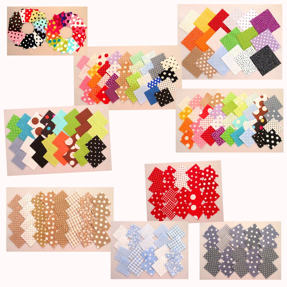 Stoffpakete Scraps Patches 5x5 cm Patchwork Stoffe - Punkte Dots Sterne & Karos - Bild 1 von 1