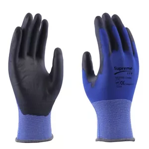 PREMIUM BLUE BLACK PU Coated Work Safety Gloves Liteweight Ultra Thin Oil Grip - Picture 1 of 4