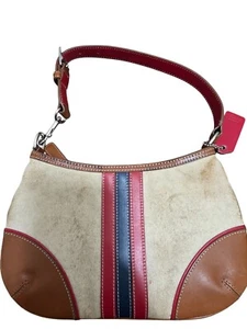 Coach Tan & Red Canvas Leather Shoulder Bag Zipper Closure & Interior Pockets Si - Bild 1 von 11