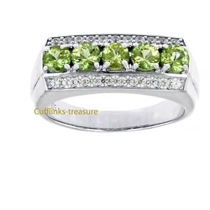 Natural peridot & CZ Gemstones with 925 Sterling Silver Ring For Men's #7098 - Picture 1 of 4