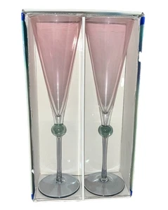 Cristallere Pink & Blue Crystal Italian Champagne Flutes Lot Of 2 In Box EUC - Picture 1 of 2