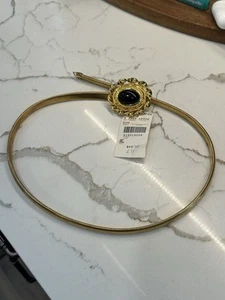 Vintage 80er schmale goldfarbene schwarze Brosche Stretch Gürtel Damen (28") Serpentin - Bild 1 von 6