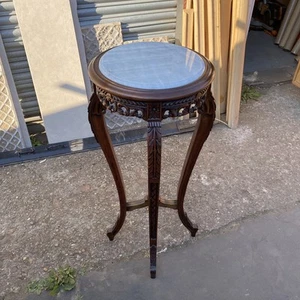 Louis XVI Style Mahogany Wood Carved Plant Stand Lamp Table Alabaster Marble Top - Picture 1 of 10