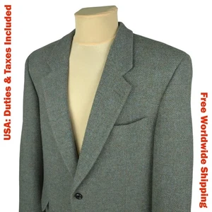 Bhs Harris Tweed Mens Green/Blue Wool Herringbone Blazer Jacket Size 42 in Long - Picture 1 of 14