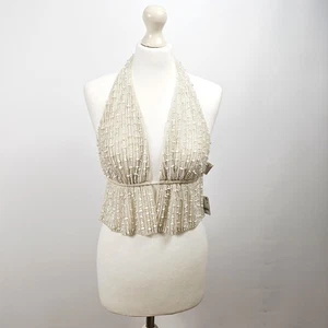 Free People - Elfenbein Perlen Neckholder Top - Medium - UVP 78 £ - Bild 1 von 8