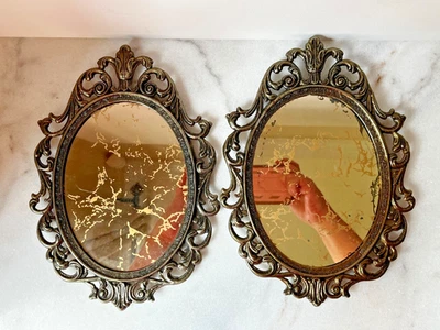 Juego de 2 espejos de pared de mármol ornamentado estilo Regency vintage tamaño 7”x10”... Foto 1 de 4