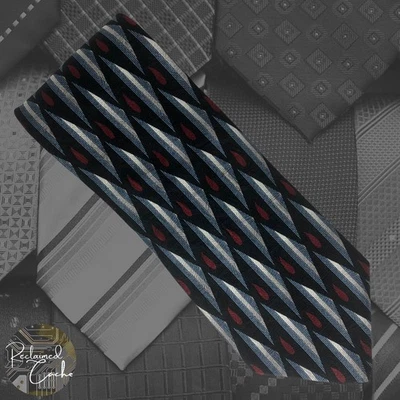 Corbata en punta Papillon 100 % seda azul marino diamantes triángulo patrón lágrima Foto 1 de 4