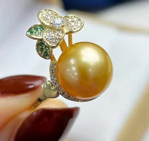 nuovo anello AAAA 11-12 mm tondo naturale mare del sud oro perle 925S regolabile - Foto 1 di 3
