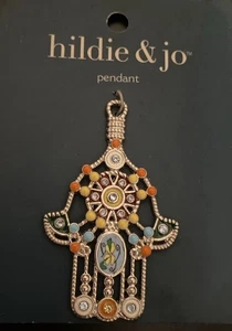 Hildie & Jo, Symbol of Protection Hamsa Hand Palm Pendant, 1-1/2" x 2-1/4" New - Picture 1 of 3