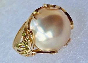 18k Yellow Gold Mabe MOP Pearl Filigree Butterfly Ring Sz 4.25 4.9gr Stunning - Picture 1 of 10