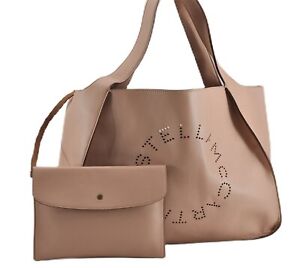 Authentic Stella McCartney Punching Logo Shoulder Tote Bag Leather Pink 9932F
