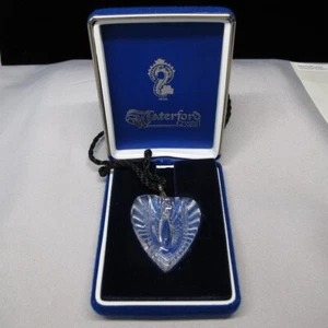 Waterford Clear Crystal Heart Pendant Necklace Black Cord 30" w/Orig Box C665 - Picture 1 of 7