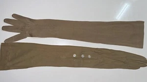 English Vintage Nude coloured long gloves with MOP buttons - sz 6 1/2 unused - Bild 1 von 4