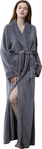 Damen durchgehender flauschiger Morgenmantel Bademantel Loungewear langer Morgenmantel, gratis 🚚 - Bild 1 von 18