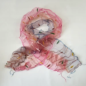 Rising Tide Red/Gold Twists Pink Peach Blue Bands Pattern 100% Silk Scarf - Picture 1 of 12