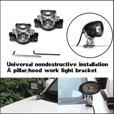 2pcs LED Work Lights Bar Bracket Fixed Clip Hood Mounted Lamp Support Holder Kit - Image 1 of 4